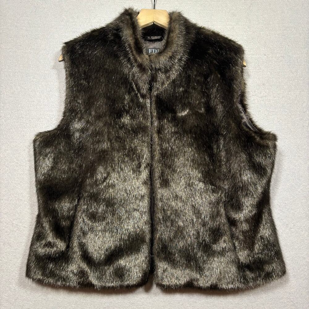 FDJ Faux Fur Vest Chocolate‎ Brown XL Mob Wife Maximalist New Money Statement